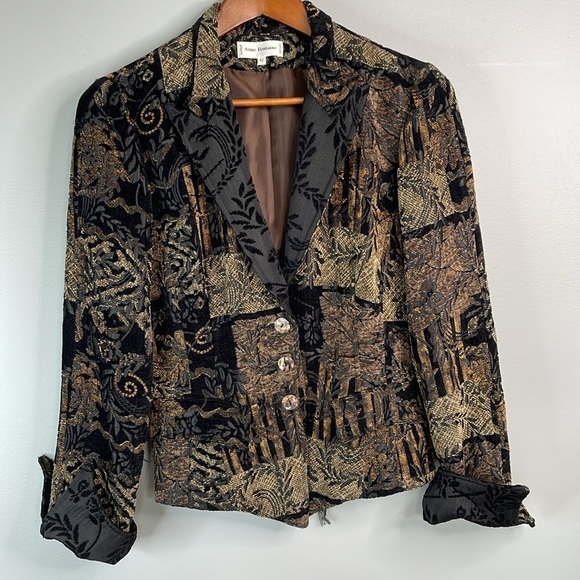 ANNE FONTAINE Tapestry Corset Back Blazer Jacket Floral Black Brown Velvet 42 10 - Picture 3 of 16